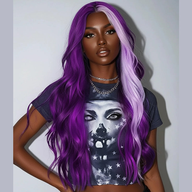 SWAY Halloween Cosplay Lavender Streak Purple 13x4 Lace Front Human Hair Wigs