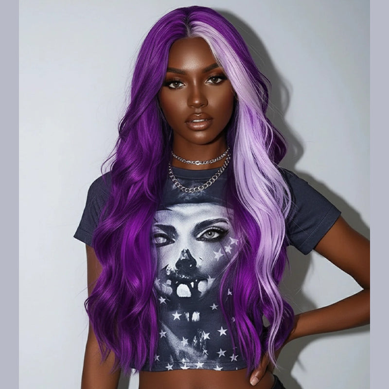 SWAY Halloween Cosplay Lavender Streak Purple 13x4 Lace Front Human Hair Wigs