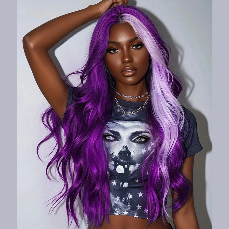 SWAY Halloween Cosplay Lavender Streak Purple 13x4 Lace Front Human Hair Wigs