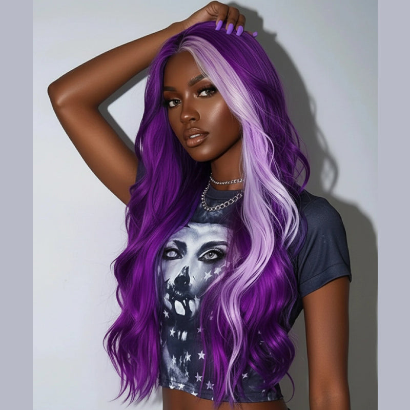 SWAY Halloween Cosplay Lavender Streak Purple 13x4 Lace Front Human Hair Wigs