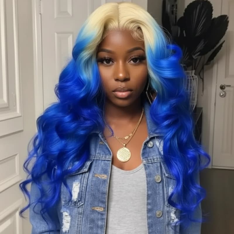 SWAY Ombre 613 Blonde Blue 13x4 Lace Front Virgin Human Hair Wigs