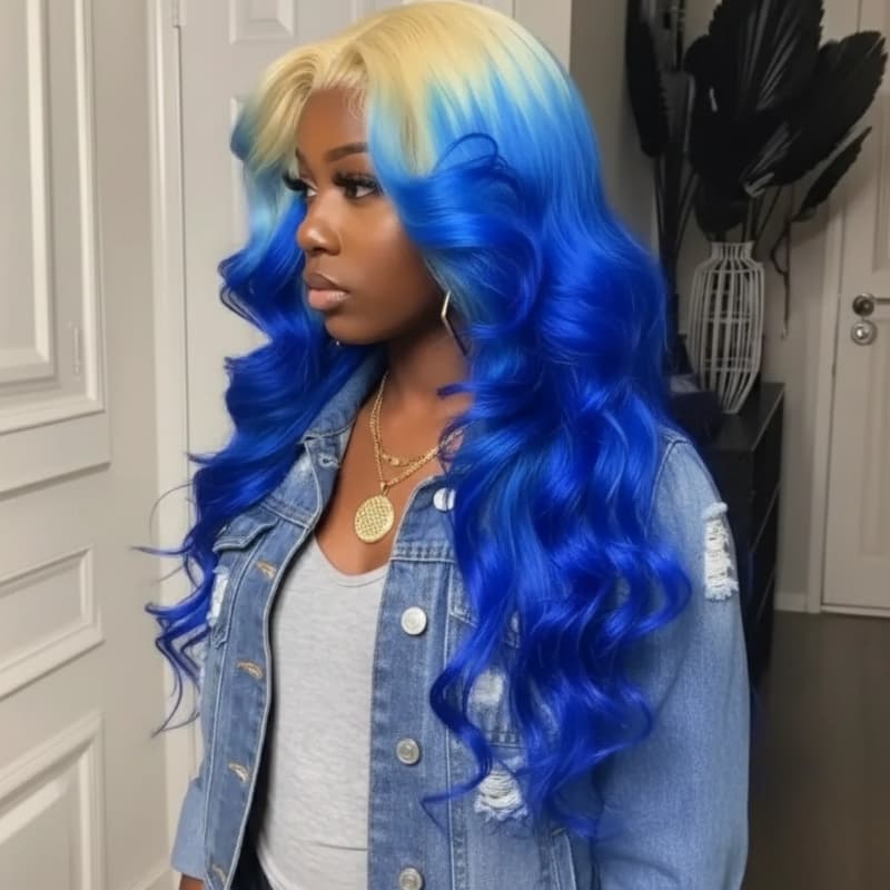SWAY Ombre 613 Blonde Blue 13x4 Lace Front Virgin Human Hair Wigs
