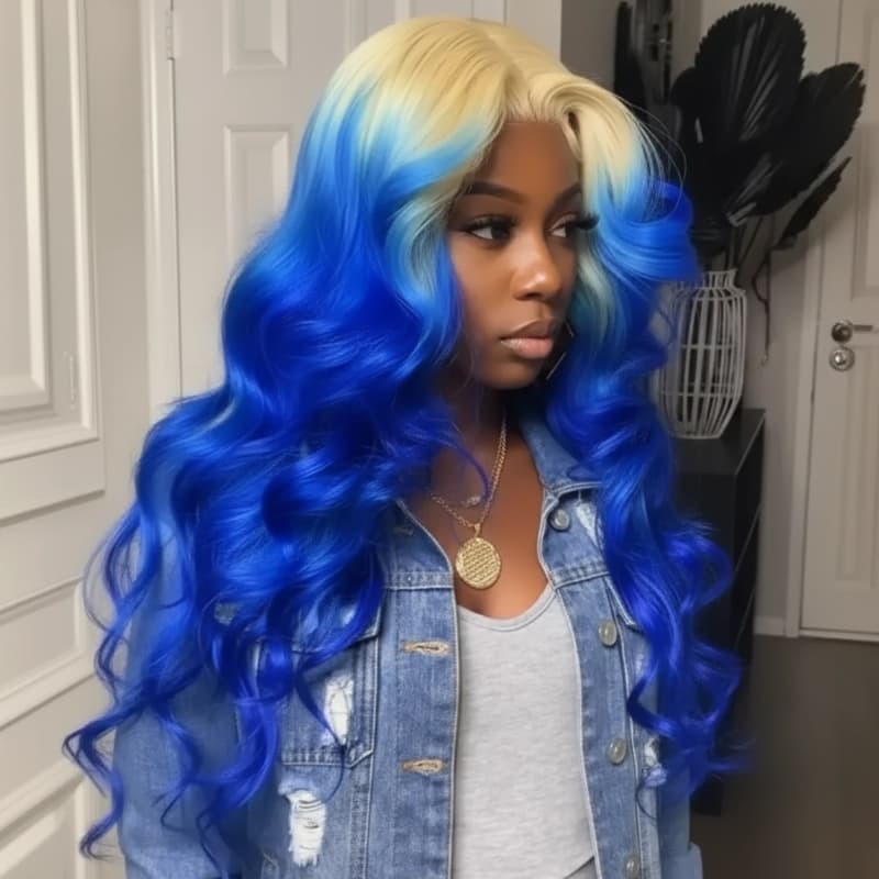 SWAY Ombre 613 Blonde Blue 13x4 Lace Front Virgin Human Hair Wigs
