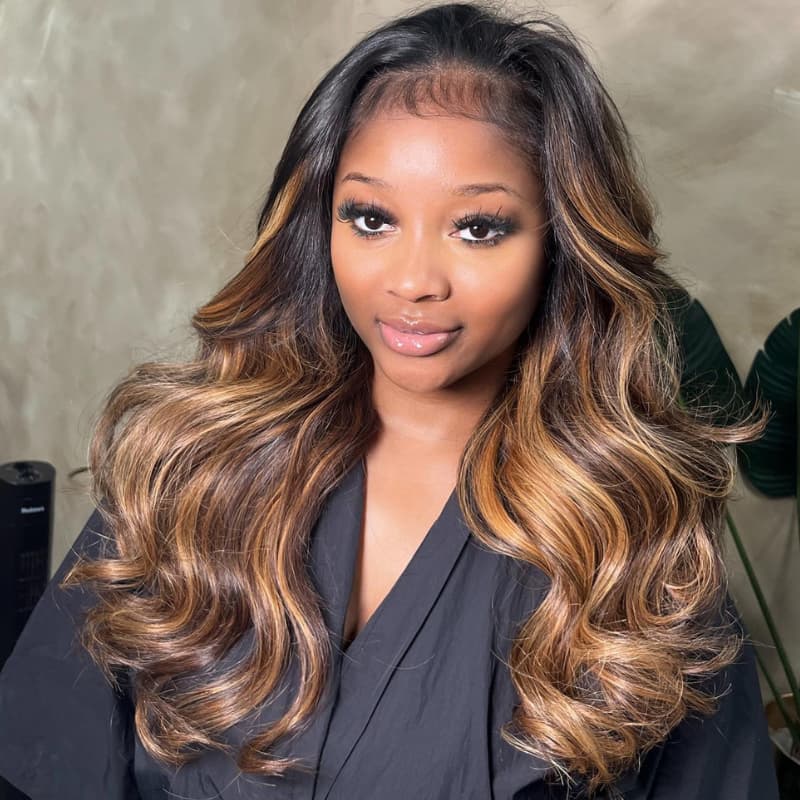 SWAY Ombre Black Brown Highlight 200 Density Lace Front Human Hair Wig