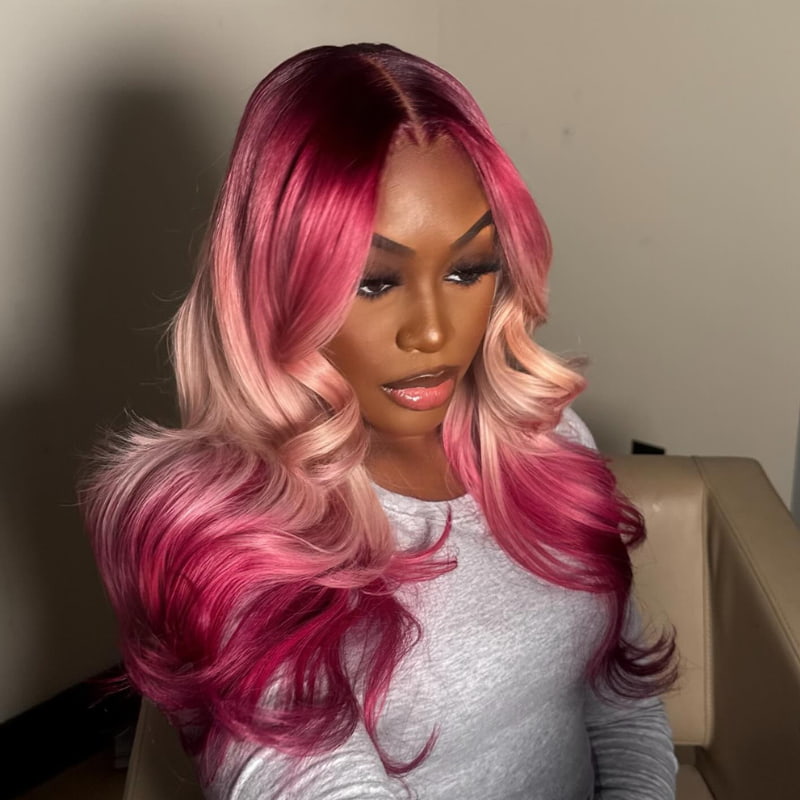 SWAY Halloween Cosplay Ombre Hot Pink Blonde 13x4 Lace Front Virgin Human Hair Wigs