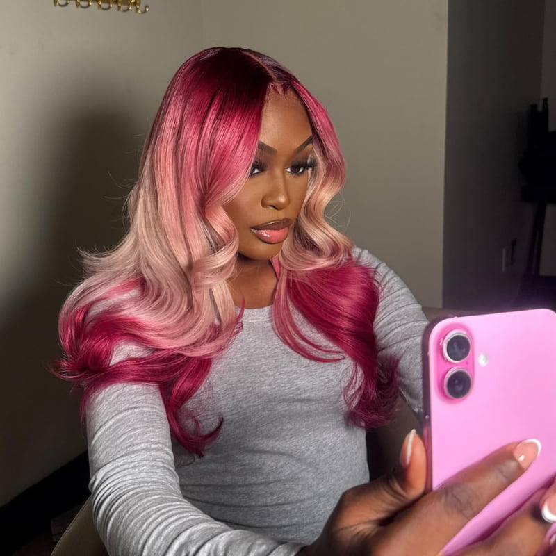 SWAY Halloween Cosplay Ombre Hot Pink Blonde 13x4 Lace Front Virgin Human Hair Wigs