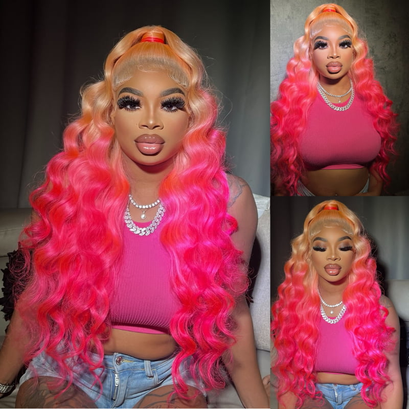 SWAY Ombre Peach Hot Pink 13x4 HD Lace Front Virgin Human Hair Wigs