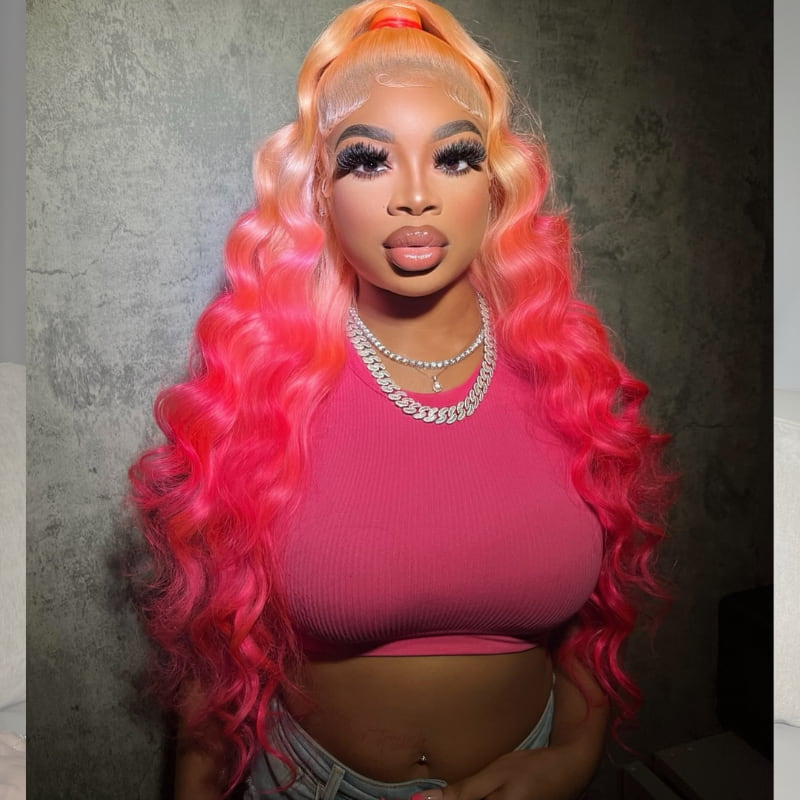 SWAY Ombre Peach Hot Pink 13x4 HD Lace Front Virgin Human Hair Wigs