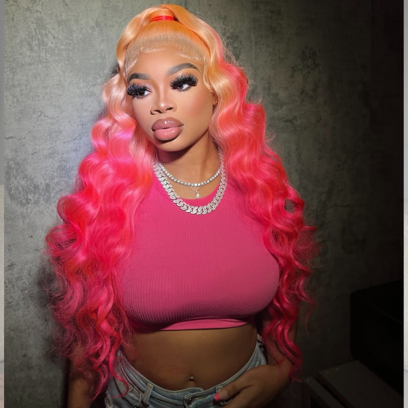 SWAY Ombre Peach Hot Pink 13x4 HD Lace Front Virgin Human Hair Wigs