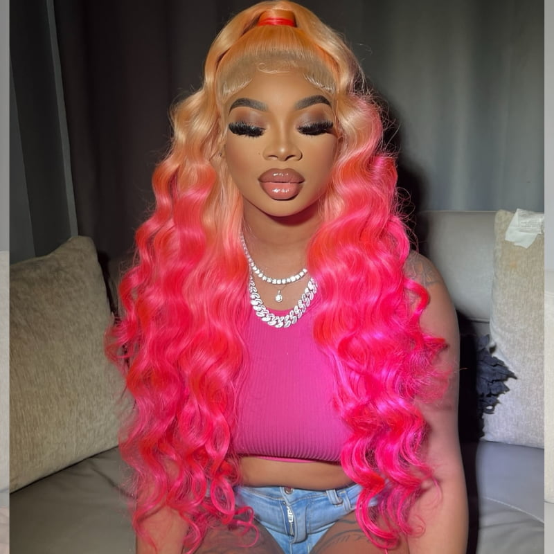 SWAY Ombre Peach Hot Pink 13x4 HD Lace Front Virgin Human Hair Wigs