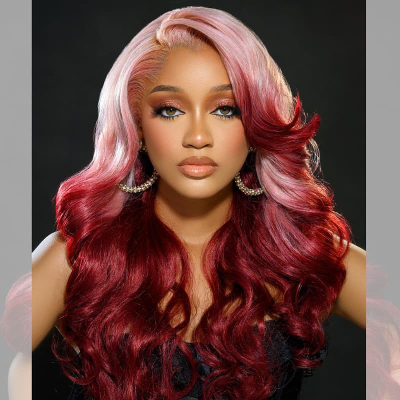 SWAY Cosplay Ombre Pink Strawberry Red 13x4 Lace Front Virgin Human Hair Wigs