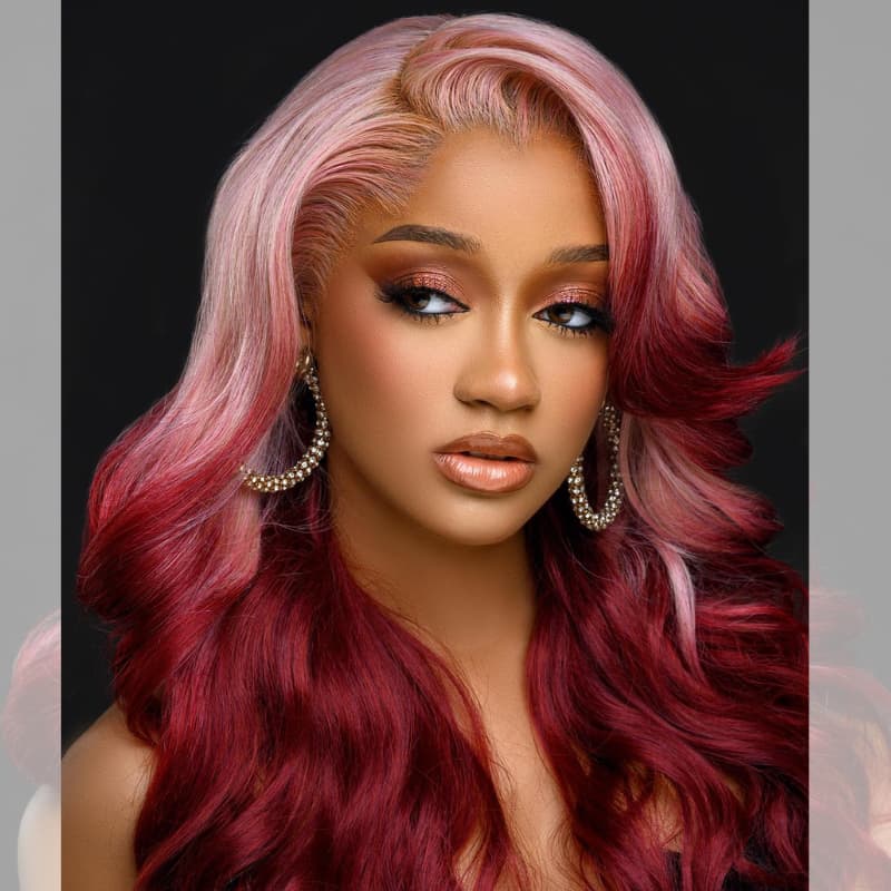 SWAY Ombre Pink Strawberry Red 13x4 Lace Front Virgin Human Hair Wigs