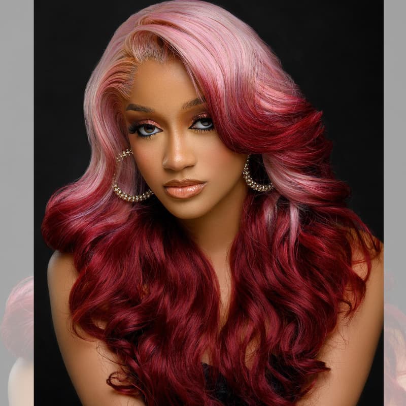 SWAY Cosplay Ombre Pink Strawberry Red 13x4 Lace Front Virgin Human Hair Wigs