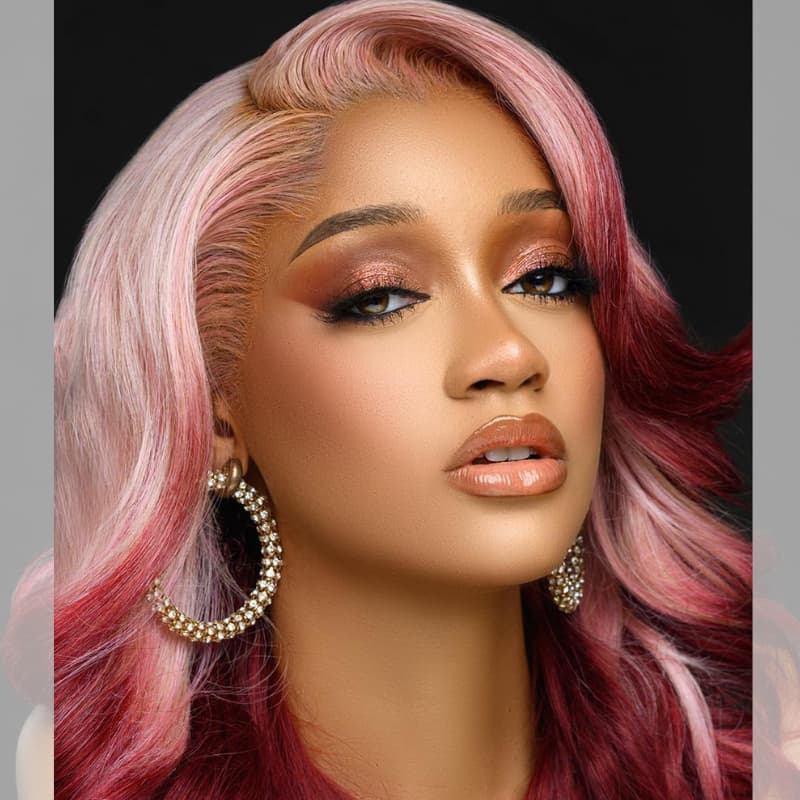SWAY Cosplay Ombre Pink Strawberry Red 13x4 Lace Front Virgin Human Hair Wigs