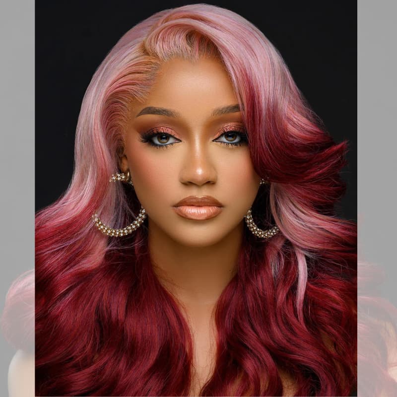 SWAY Cosplay Ombre Pink Strawberry Red 13x4 Lace Front Virgin Human Hair Wigs