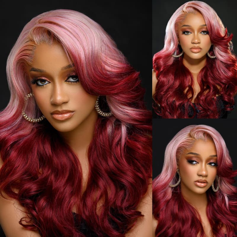 SWAY Ombre Pink Strawberry Red 13x4 Lace Front Virgin Human Hair Wigs