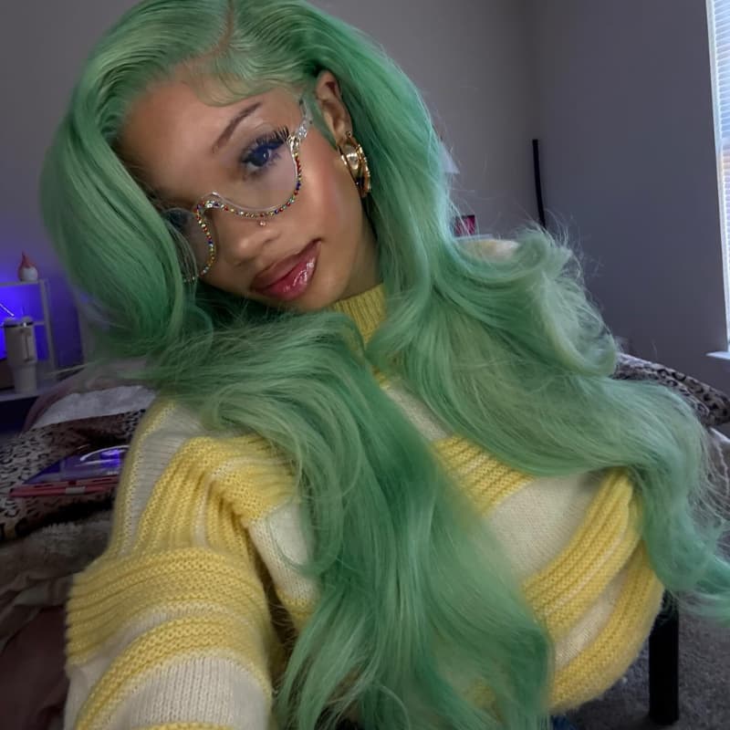 SWAY Pastel Teal Green 13x4 Lace Front Virgin Human Hair Wigs 200 Density