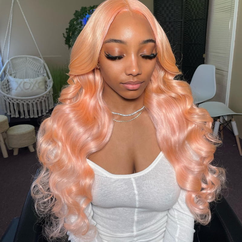 SWAY Peach Pink Body Wave 13x4 Transparent Lace Front Virgin Hair Wigs