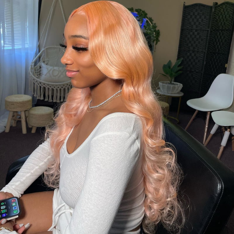 SWAY Peach Pink Body Wave 13x4 Transparent Lace Front Virgin Hair Wigs