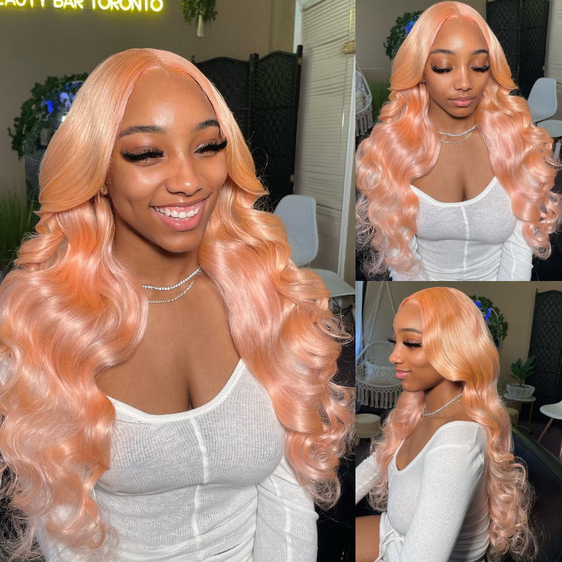 SWAY Peach Pink Body Wave 13x4 Transparent Lace Front Virgin Hair Wigs