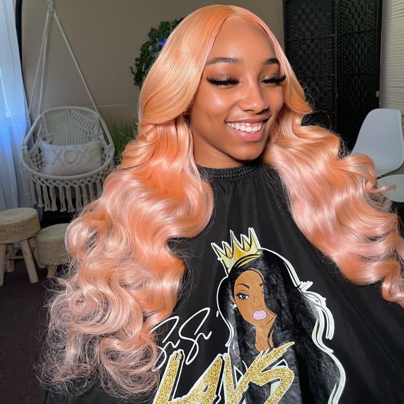 SWAY Peach Pink Body Wave 13x4 Transparent Lace Front Virgin Hair Wigs
