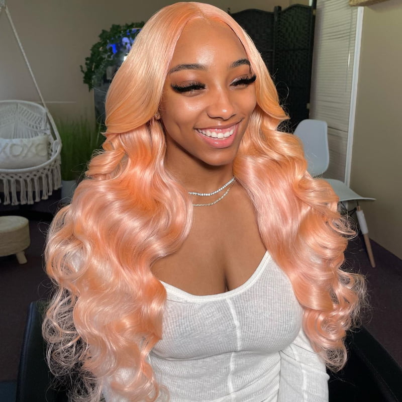 SWAY Peach Pink Body Wave 13x4 Transparent Lace Front Virgin Hair Wigs