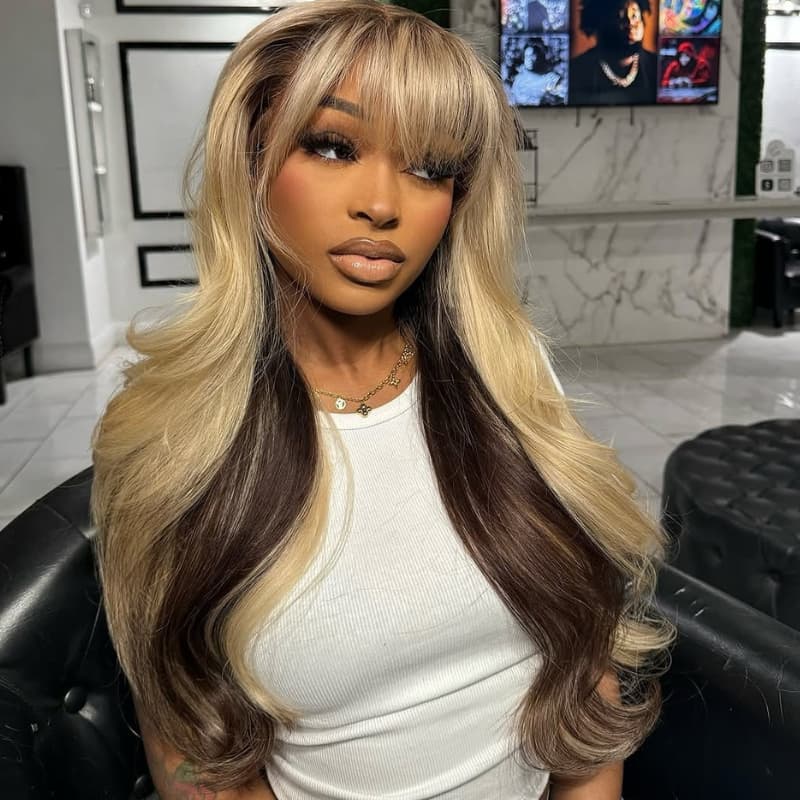 SWAY Peekaboo Blonde Brown 13x4 Lace Front Human Hair Wigs With Bangs