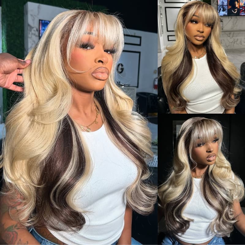 SWAY Peekaboo Blonde Brown 13x4 Lace Front Human Hair Wigs With Bangs