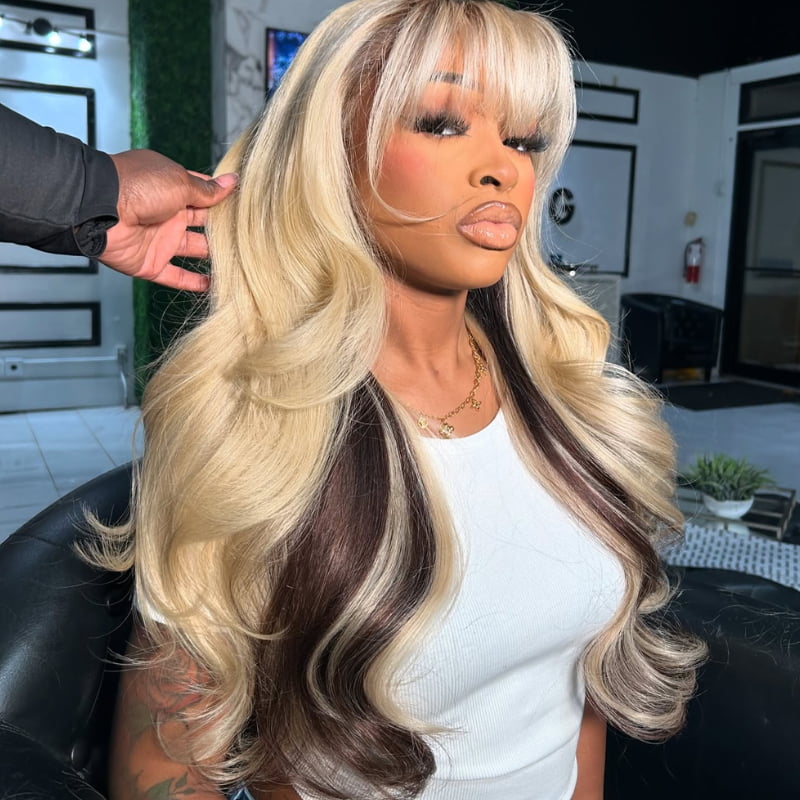 SWAY Peekaboo Blonde Brown 13x4 Lace Front Virgin Human Wig With Bangs