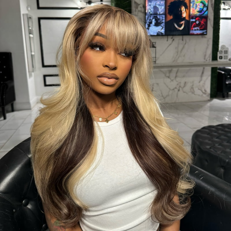SWAY Peekaboo Blonde Brown 13x4 Lace Front Virgin Human Wig With Bangs