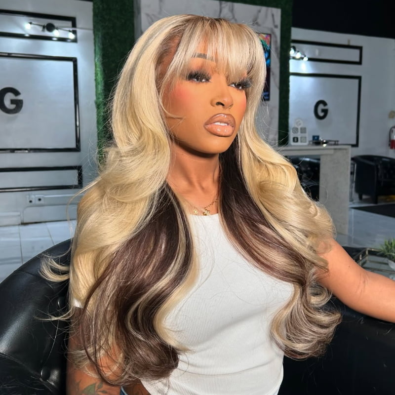 SWAY Peekaboo Blonde Brown 13x4 Lace Front Virgin Human Wig With Bangs