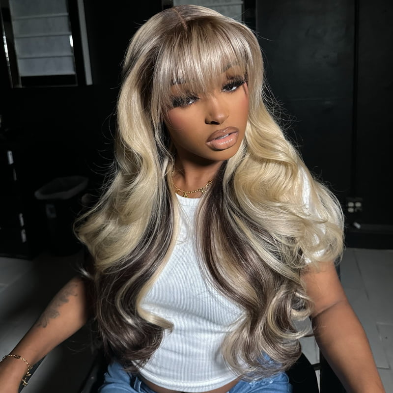 SWAY Peekaboo Blonde Brown 13x4 Lace Front Virgin Human Wig With Bangs