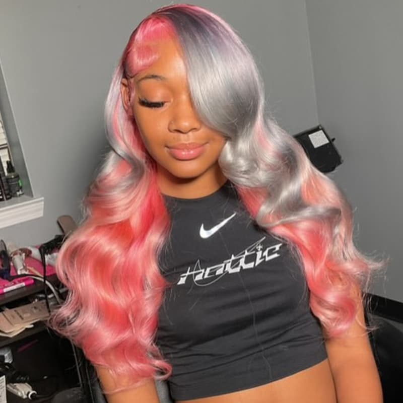 SWAY Peekaboo Gray Pink Two Tones 13x4 HD Lace Front Human Wig
