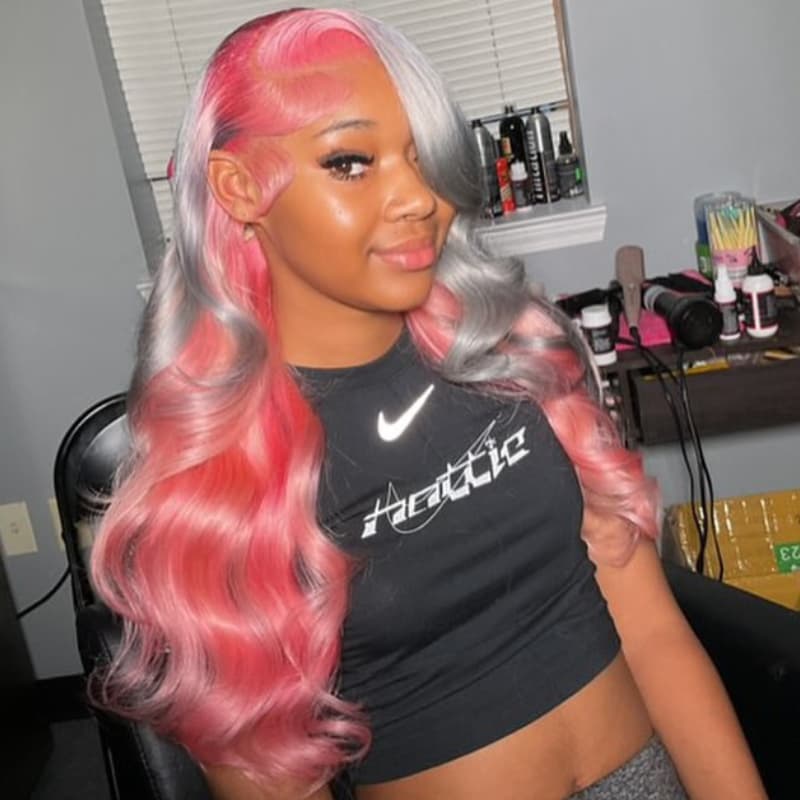 SWAY Peekaboo Gray Pink Two Tones 13x4 HD Lace Front Human Wig