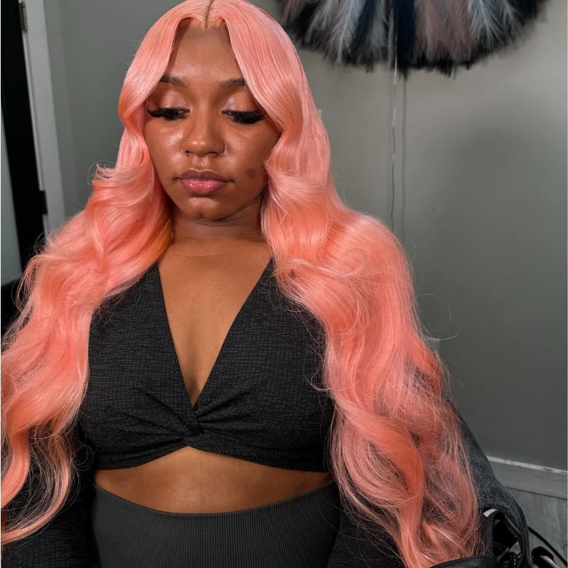 SWAY Pink Body Wave Curls 13x4 Lace Front Virgin Human Hair Wigs 200 Density