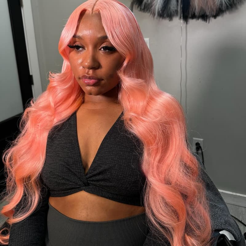 SWAY Pink Body Wave Curls 13x4 Lace Front Virgin Human Hair Wigs 200 Density