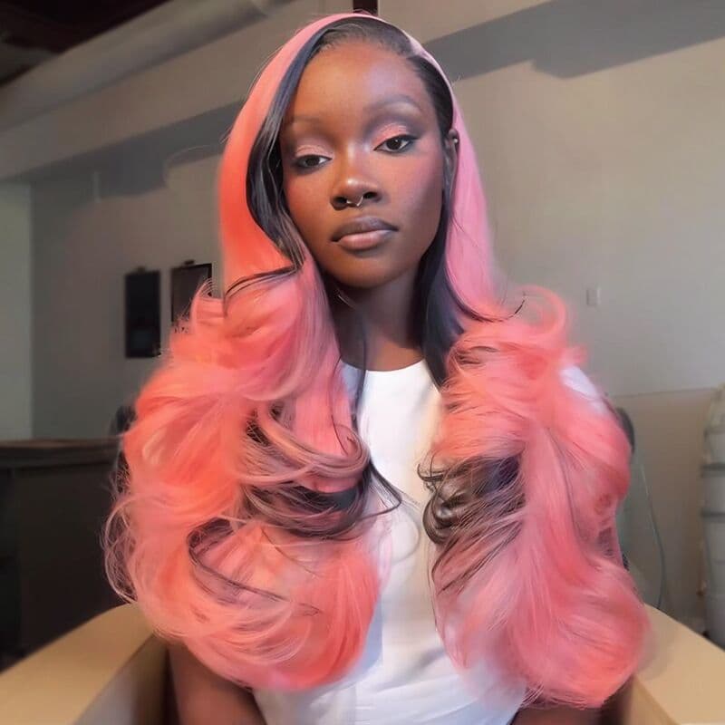 SWAY Pink With Black Skunk Stripe 13x4 Lace Front Virgin Human Hair Wigs
