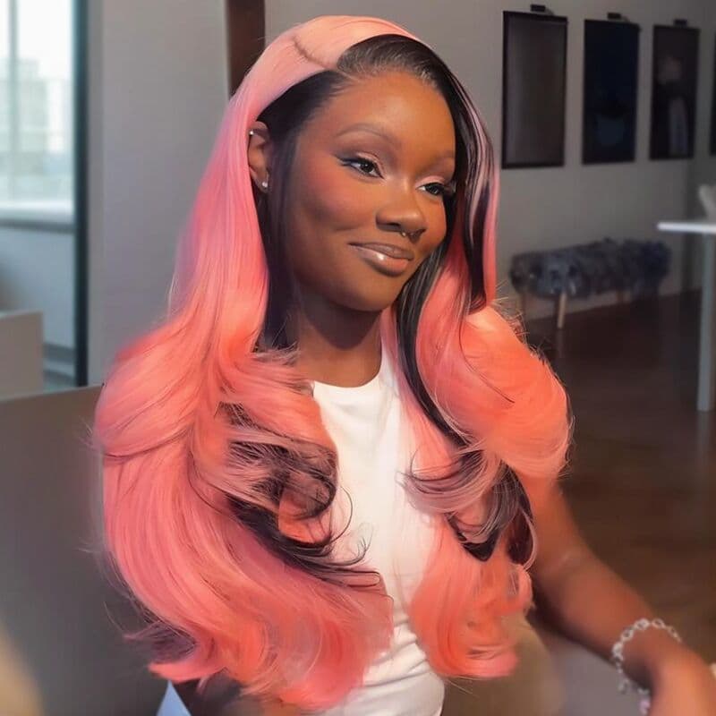 SWAY Pink With Black Skunk Stripe 13x4 Lace Front Virgin Human Hair Wigs