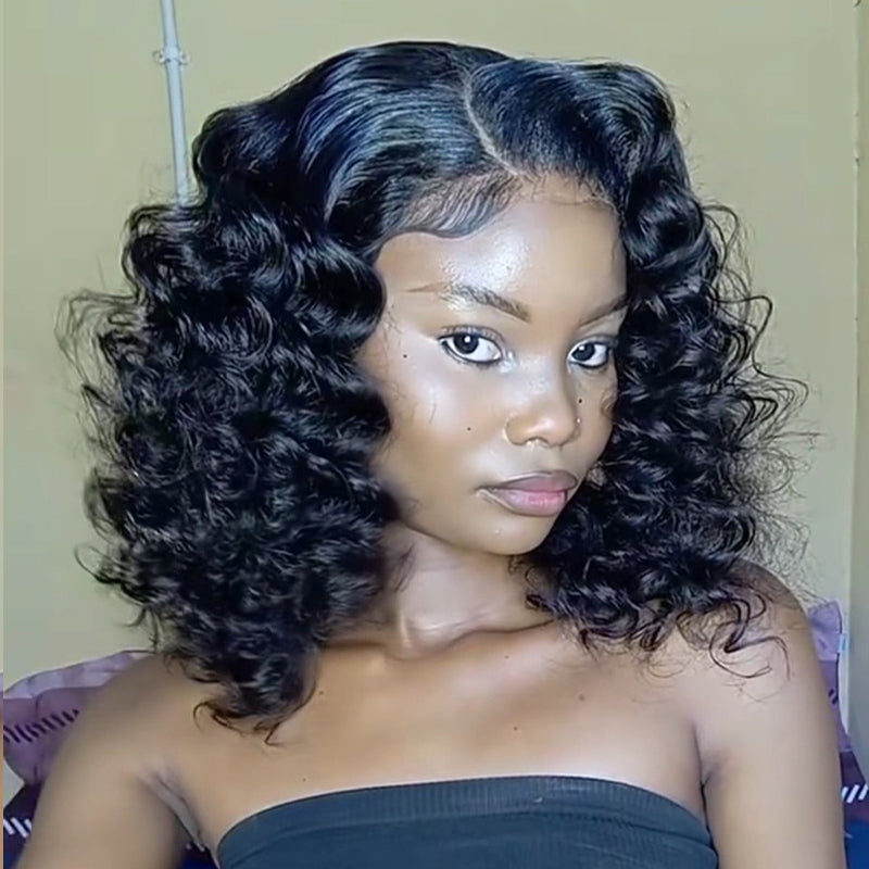 SWAY Short Bob Elegant Tight Loose Curls 13x4 Lace Front Virgin Human Hair Wig