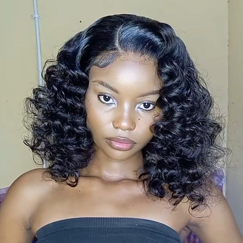 SWAY Short Bob Elegant Tight Loose Curls 13x4 Lace Front Virgin Human Hair Wig