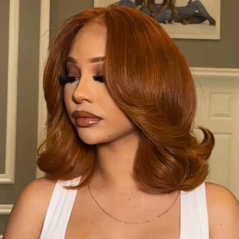 SWAY Short Natural Elegant Brown Wavy Bob 13x4 Lace Front Virgin Human Hair Wig