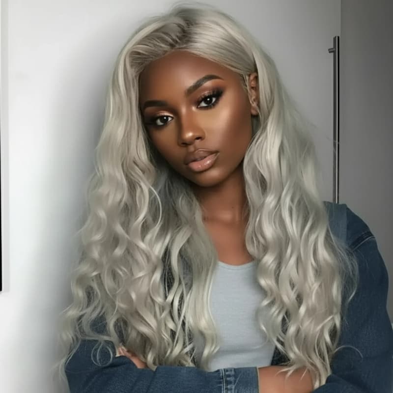 SWAY Silver Ash Gray 13x4 Lace Front Virgin Human Hair Wigs 200 Density