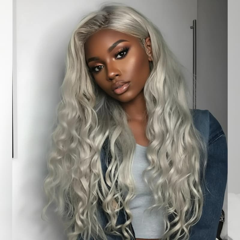SWAY Silver Ash Gray 13x4 Lace Front Virgin Human Hair Wigs 200 Density