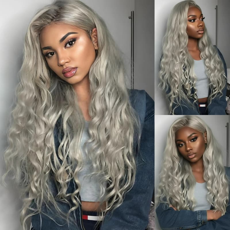 SWAY Silver Ash Gray 13x4 Lace Front Virgin Human Hair Wigs 200 Density