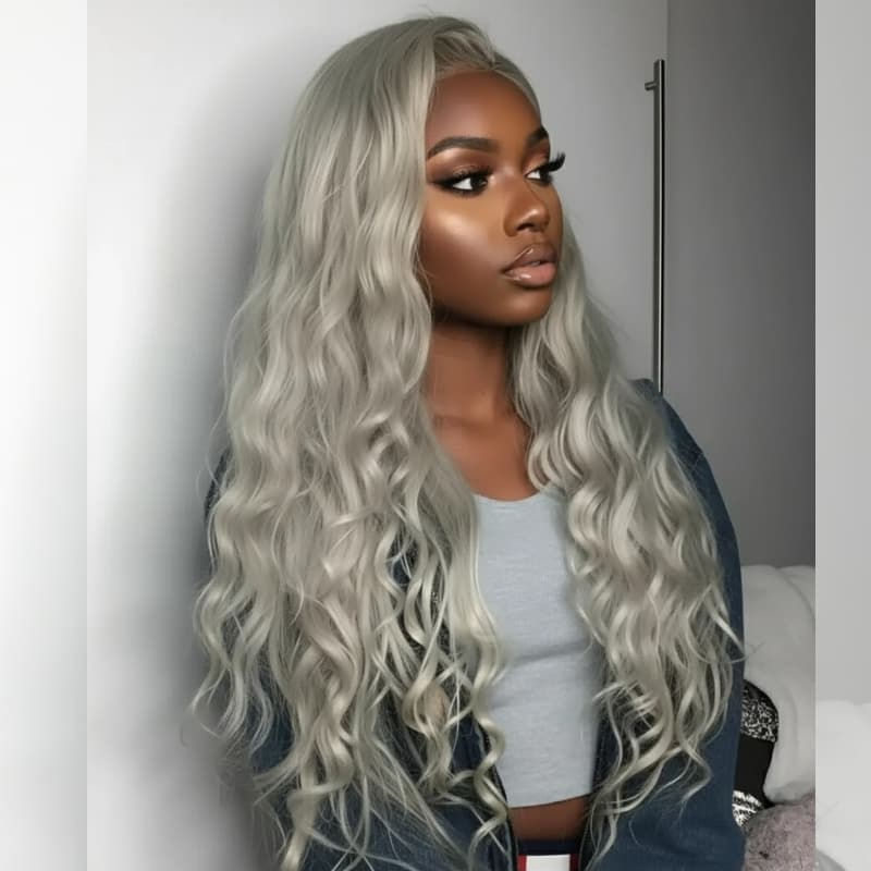 SWAY Silver Ash Gray 13x4 Lace Front Virgin Human Hair Wigs 200 Density