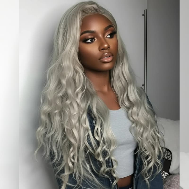 SWAY Silver Ash Gray 13x4 Lace Front Virgin Human Hair Wigs 200 Density