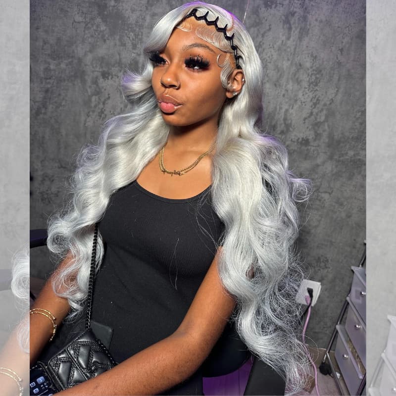 SWAY Silver Gray Pastel Green Wavy 13x4 Lace Front Virgin Human Hair Wigs 200 Density