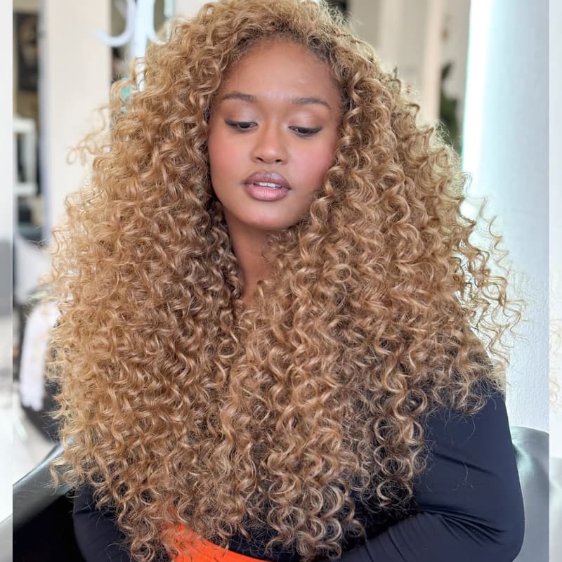 SWAY Strawberry Honey Blonde Tighter Curls 250 300 Density 13x4 HD Lace Front Human Hair Wigs