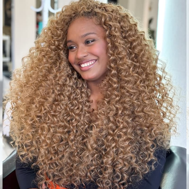 SWAY Strawberry Honey Blonde Tighter Curls 250 300 Density 13x4 HD Lace Front Human Hair Wigs