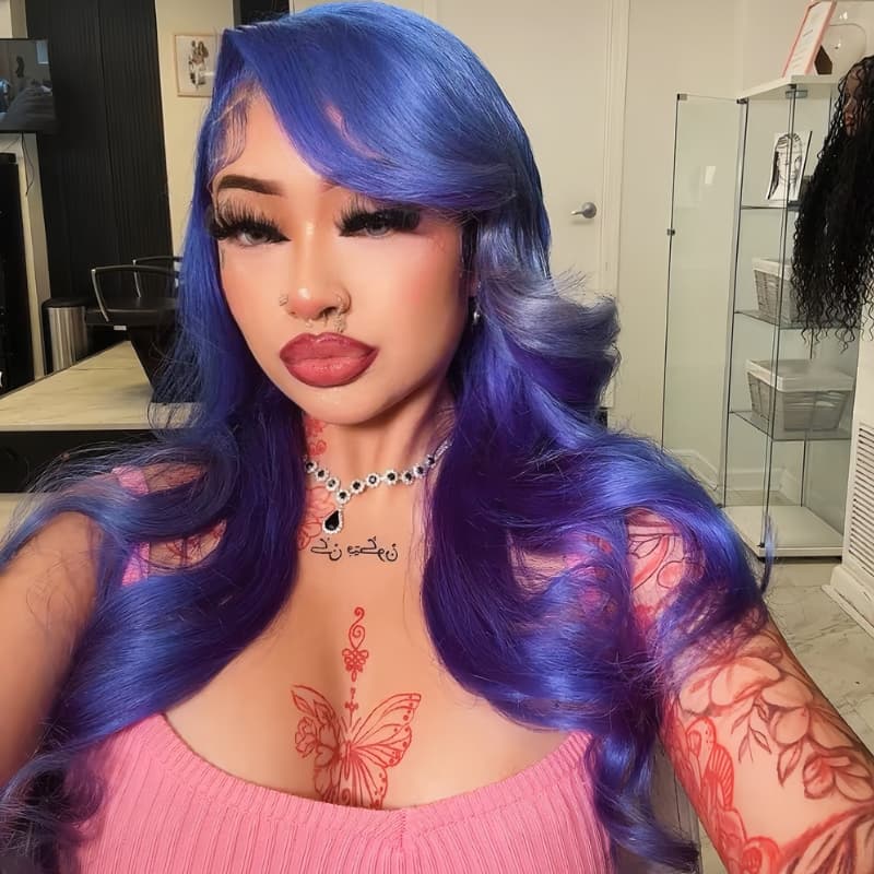 SWAY Violet Blue Wavy 13x4 Lace Front Virgin Human Hair Wigs 200 Density